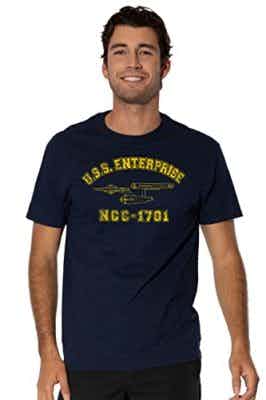 Logovision Star Trek Enterprise Athletic Shirts for Men, Short Sleeve T Shirt, Officially Licensed (X-Large) Navy