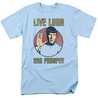 Popfunk Star Trek Spock Live Long and Prosper T Shirt w/Stickers (XX-Large) Light Blue