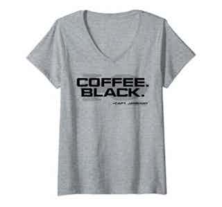 Womens Star Trek Voyager Coffee Black Capt. Janeway V-Neck T-Shirt