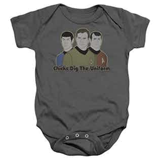 Star Trek Chicks Dig The Uniform Infant One-Piece Snapsuit, 6 Months Gray